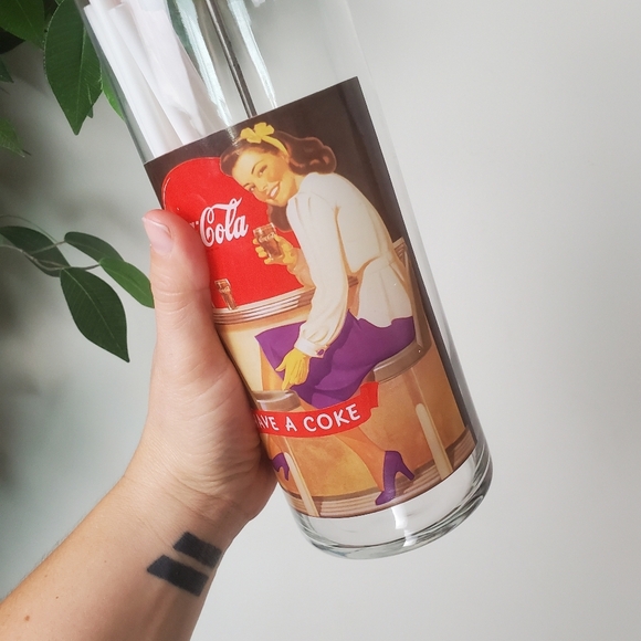 Vintage Coca Cola Glass Straw Holder Dispenser Red White Clear - Picture 4 of 8